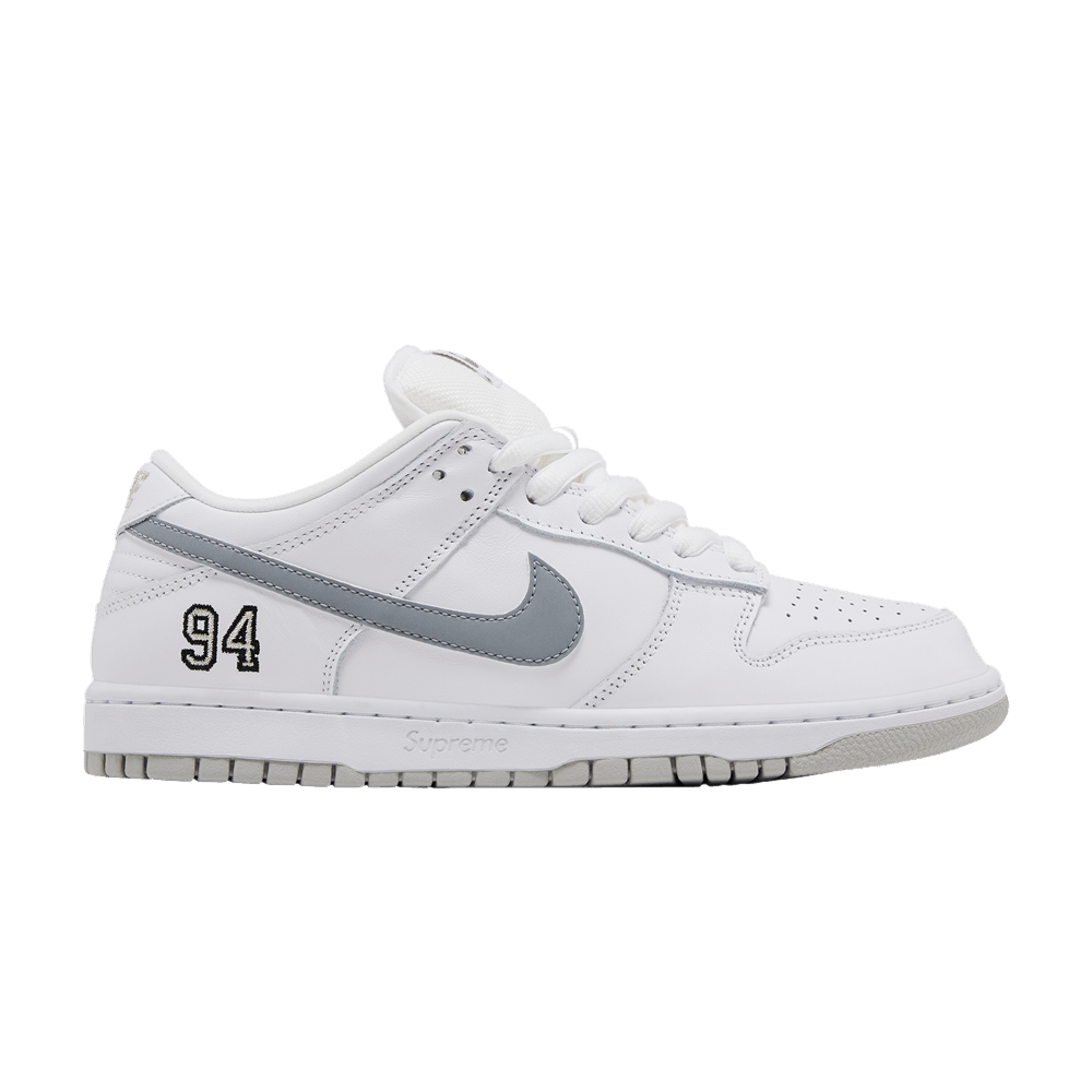 Supreme x Dunk Low SB 'White Metallic Silver'