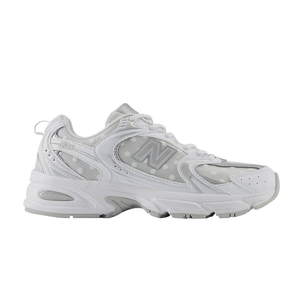 530 'White Silver Metallic Polka Dots'